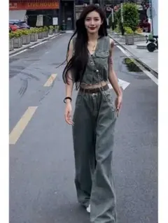 ノースリーブベスト&ワイドパンツセット♡女子会お出かけに最適