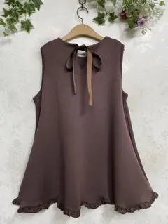288新品バックリボン　薄ボンディング 柔らか♪フリルチュニックベスト(BR)