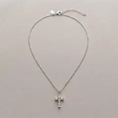 クロス ネックレス シルバー バゲットカット ジルコニア チタン鋼