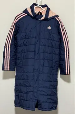 adidas ベンチコート フード付 ネイビー/ピンク 160㎝
