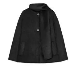 ZARA ウールショートスカーフコート　黒.L