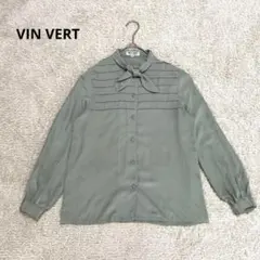 【VIN VERT】バンベールとろみブラウス　リボン　ミント　オフィス　キレイめのサムネイル