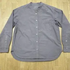 【無印良品】レディースコットン長袖シャツノーカラーSサイズ グレー系