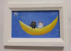 【原画】三日月と仲良しねこ達 手描きアート