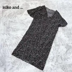 美品 ニコアンド ワンピース 花柄 ブラック 半袖 シースルー　綿100%
