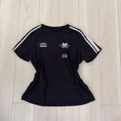 スポーツロゴ ライン入りネイビー Tシャツ ストリート
