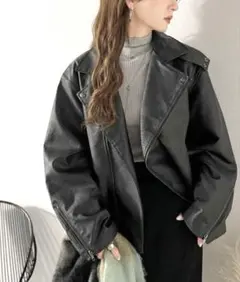 Javaコラボ フェイクレザーダブルライダースジャケット