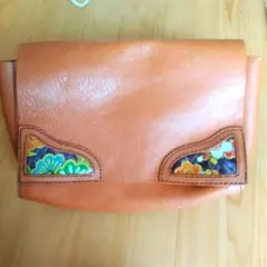 ハンドメイド 明るめブラウンレザー クラッチバッグ