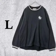 3354. ロゴス トレーナー スウェット L 黒 ゆったり キャンプ 刺繍 犬