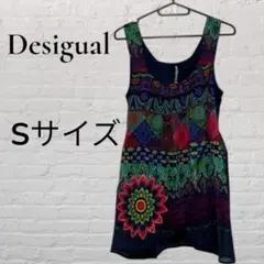 Desigual 総柄 ノースリーブ ワンピース S スペイン製のサムネイル