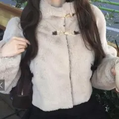 grl on272 ビットカラーファーショート丈コート ベージュ