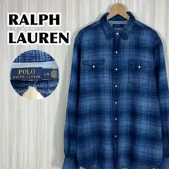 ☆希少☆ポロラルフ オンブレチェック ウエスタンシャツ ブルー×ネイビー L