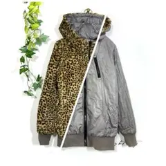 ワンウェイ レオパード リバーシブル フーデッドジャケット(M)ヒョウ柄 中綿▼