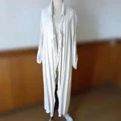 ZARAアイボリー リネン風 ロングカーディガン