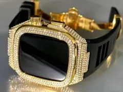 BG1☆Apple Watchラバーベルト　ジルコニア　ステンレスカバー　バンド