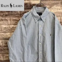 ラルフローレン　ビンテージ　90s 長袖　シャツ　BD ポニー　ストライプ　白
