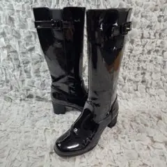 【美品】あしながおじさん ベルテッド エナメルロングブーツ レイン対応 Lサイズのサムネイル