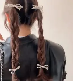 可愛い　リボン型ヘアピンとヘアゴムセット　韓国