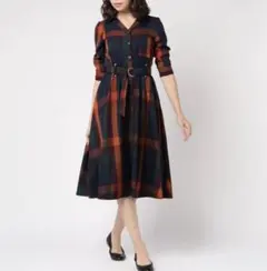 【美品】レディアゼル チェックワンピース ベルト付　ロング丈　S