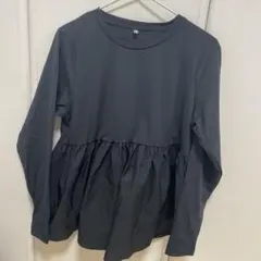 ペプラム 長袖 カットソー ブラック