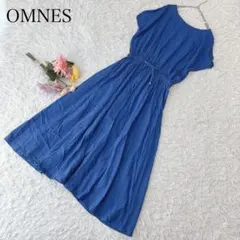 オムネス　ロングワンピース　フレンチスリーブ　フレア　麻　リネン混　Aライン