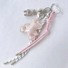 じゃらじゃらキーホルダー バッグチャーム キーチャーム パラコード 熊 ピンク