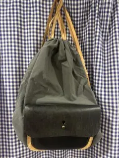 グレー ナイロン レザー ドローストリングバック リュック