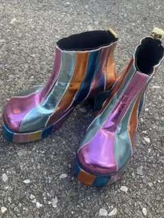 メタリックブーツ　24.5 レインボー　厚底　プラットフォーム　コスプレ　衣装