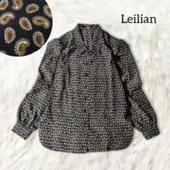 レリアン ペイズリー 総柄 ブラウス シャツ 9号 M ネイビー 長袖 レトロ