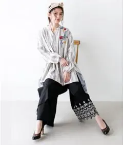 3素材ボタニカル刺繍シャツチュニックのサムネイル