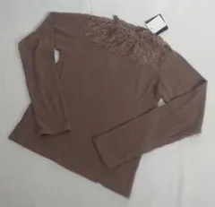 新品 トップス 長袖 ブラウン 首元レース