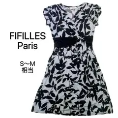 FIFILLES Paris 花柄ワンピース ストレッチ 膝丈 切替 フランス製