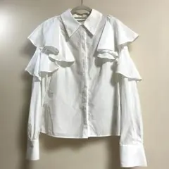 【マーキュリーデュオ】2WAYブラウス　長袖シャツ　袖フリル　ホワイト　良品