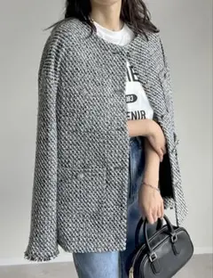 Re:EDIT ツイードフリンジノーカラージャケット