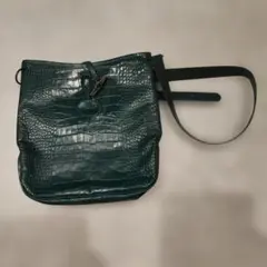 ダークグリーン本革 クロコダイル風 ショルダーバッグ