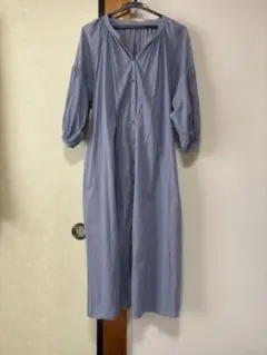 グローバルワーク シャツワンピース フリー　前開き ロング　くすみブルー　七分丈