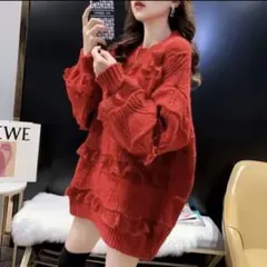 レースフリルオーバーニット