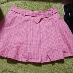 SHEIN ピンク ツィードプリーツスカート ベルト付き XL ギャル