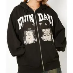 GORGE 黒ジップパーカー　ねこ