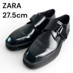 極美品 ZARA レザーシューズ ザラ 厚底 ベルト スクエア ローファー 黒