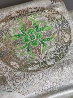 ㉘多色花柄刺繍 袋帯　正絹　銀糸　付下げ　小紋　紬
