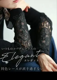 【cawaii】美しく透ける肩レースのタートルネックニット S〜L　ブラック