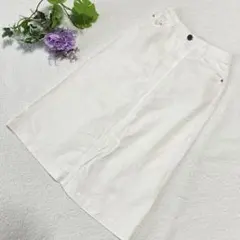 【フェリシモ サニークラウズ】リネン混ホワイトデニムロングスカート　ウエスト61