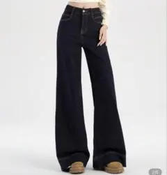 レディース ダークデニム ワイドパンツ フリーサイズ