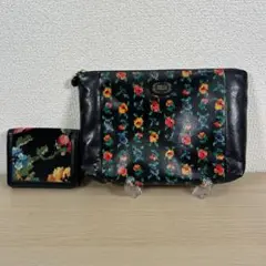 FEILER カリーナ ポーチ ＆ コンパクト 財布 黒 花柄 B224