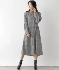 お手入れらくらくボリュームシャツワンピース　ギンガムチェック