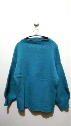 ターコイズ バルーンスリーブ ニット　 ＬＬ