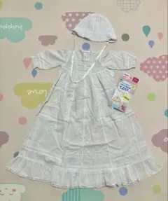 FAMILIAR ベビードレス 50cm ホワイト 帽子付き＋てぶくろ
