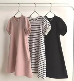 袖ギャザーパフ半袖ワンピース
