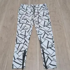 値引★総柄 ジョガーパンツ メンズM モノトーン ストレッチ 裾ジップ Wゴム